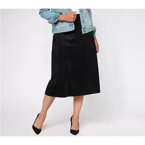 Susan Graver Women's Skirt Sz 2XS Regular Knit Faux Suede Paneled Midi Black